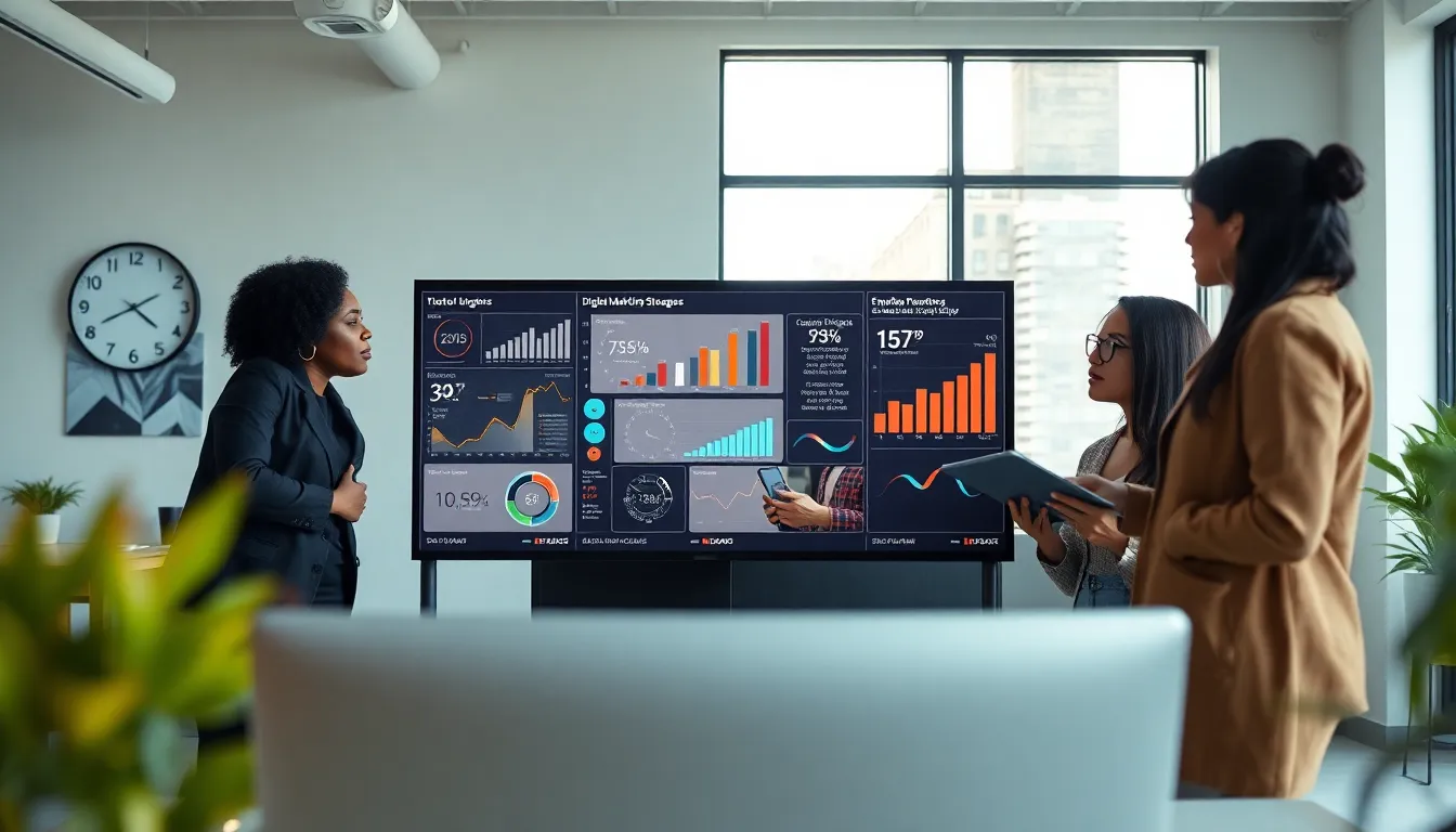 diverse team discussing technology and marketing strategies in a modern office.