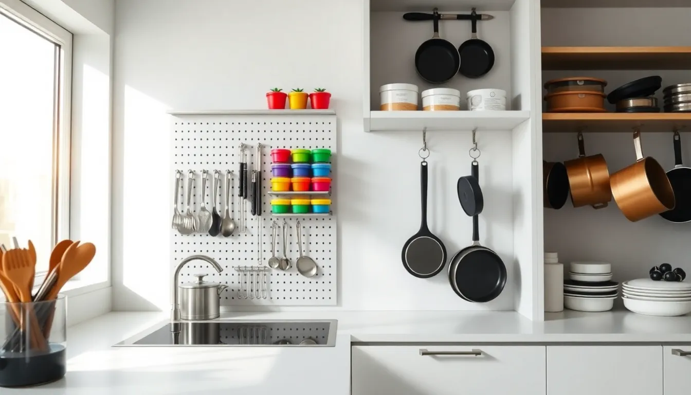 modern kitchen with effective storage solutions and organized utensils.