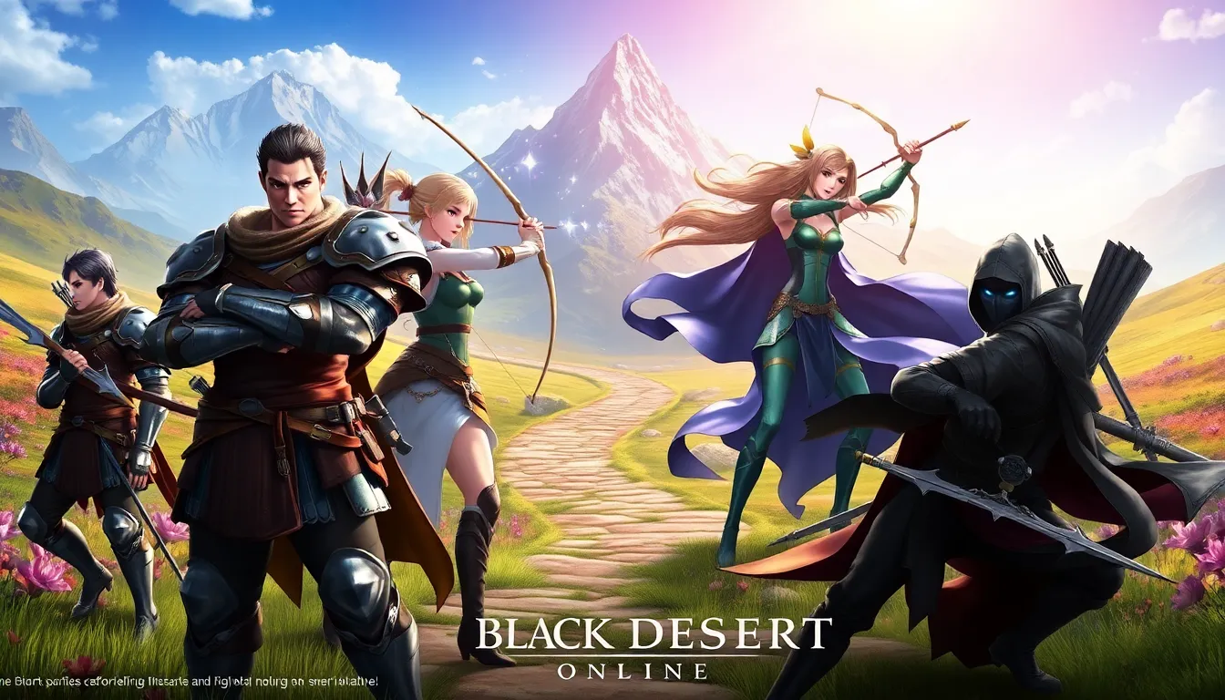 diverse characters from Black Desert Online showcasing different classes in a fantasy setting.