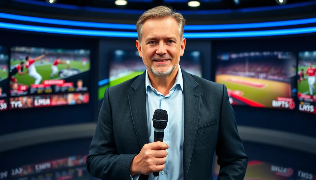 David Jones, a sports journalist, in a modern news studio.