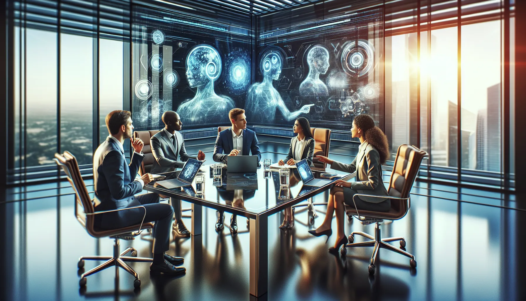 diverse team discussing future technology innovations in a modern conference room.