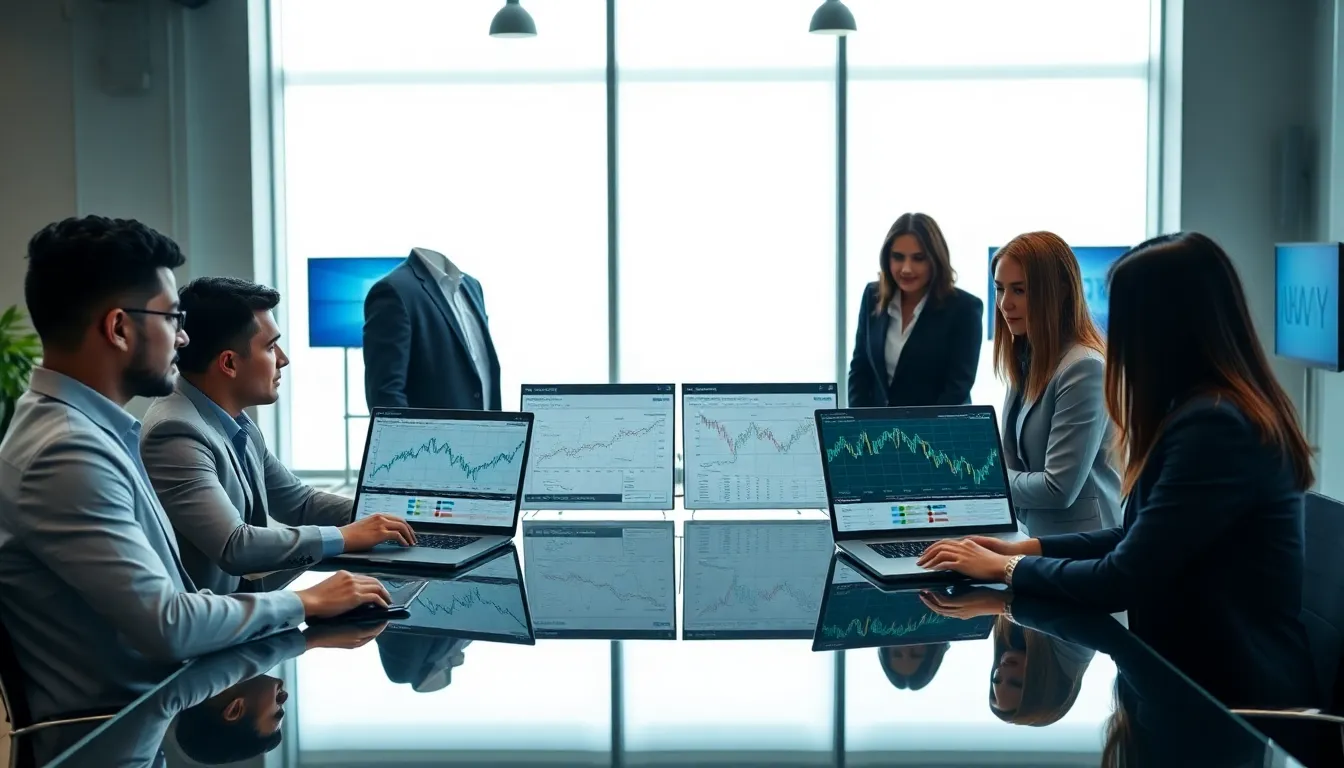 professionals discussing betting strategies in a modern office.