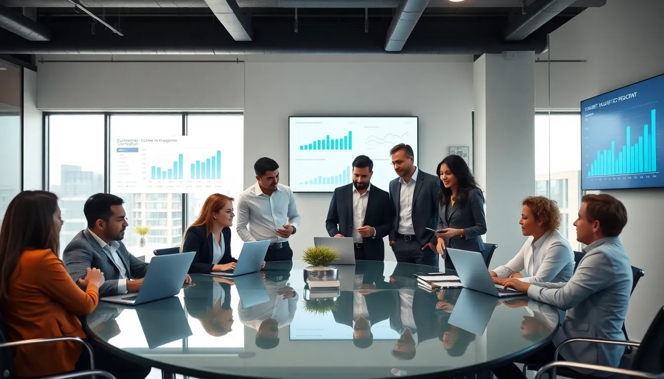 marketing team analyzing ticket sale effectiveness in a modern office.
