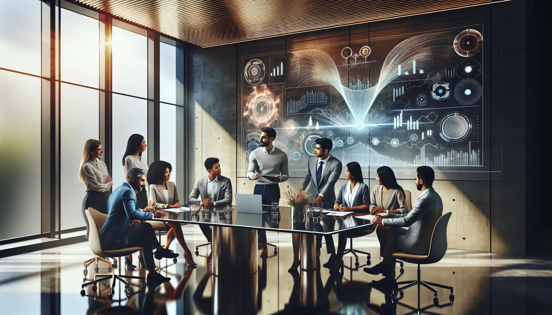 diverse team brainstorming in a modern conference room.