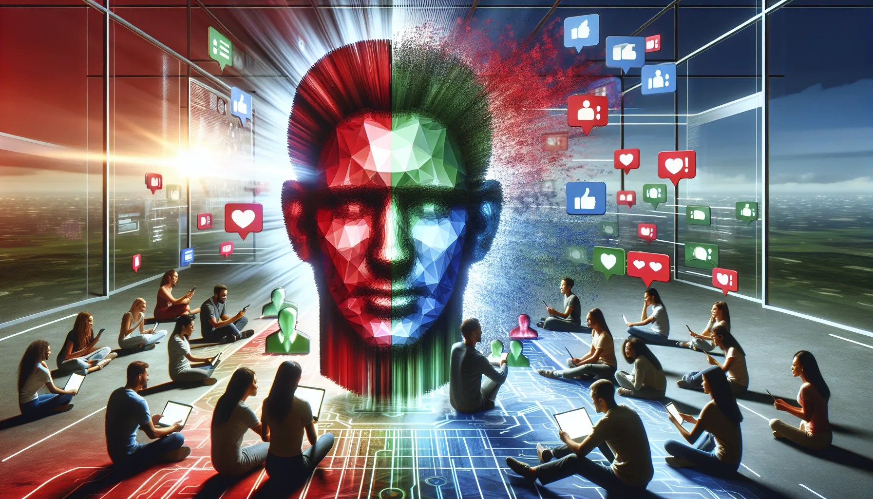 diverse people reacting to Justinmartin666's controversies in a digital space.