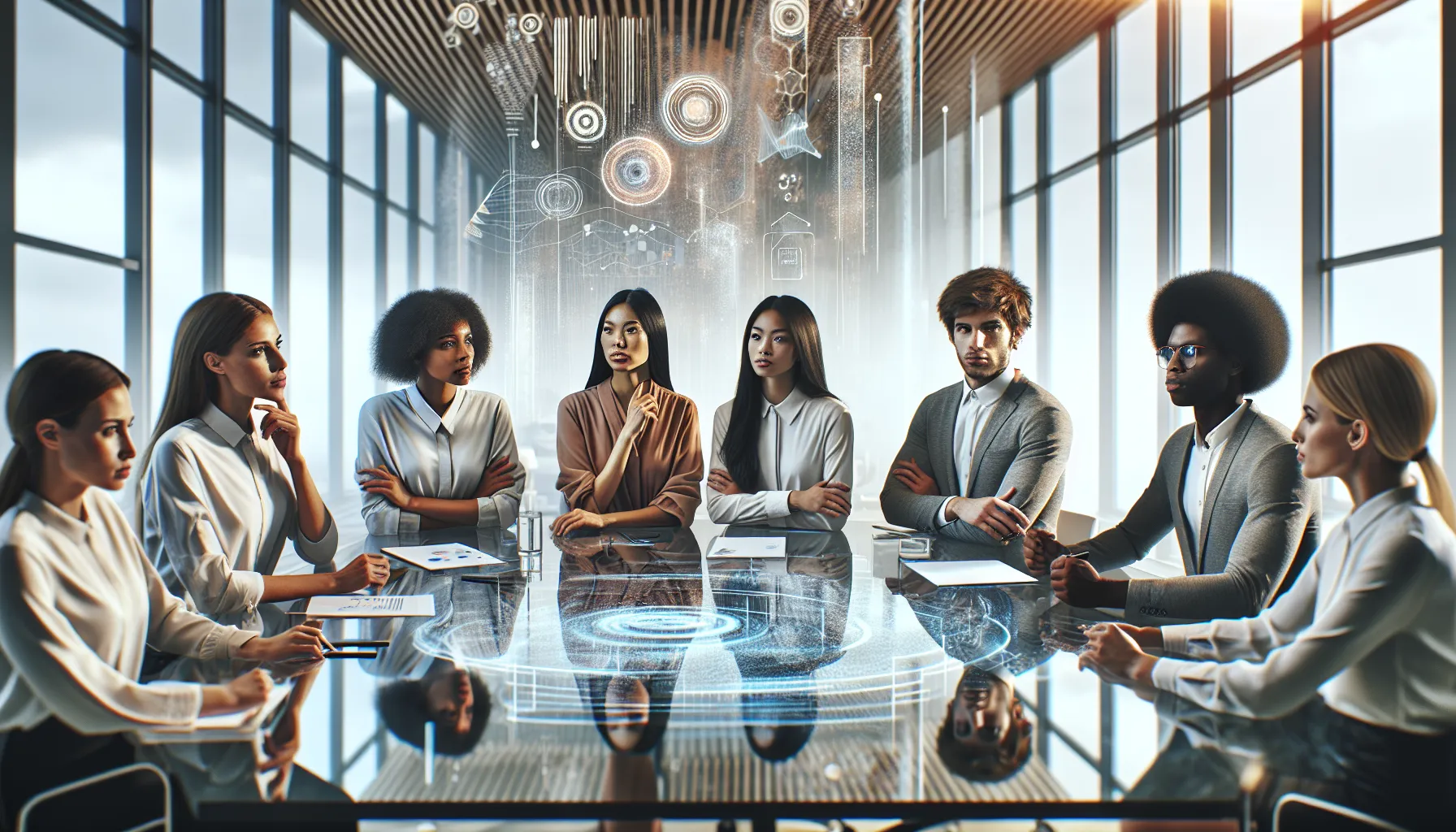 diverse professionals discussing innovative concepts in a modern office.