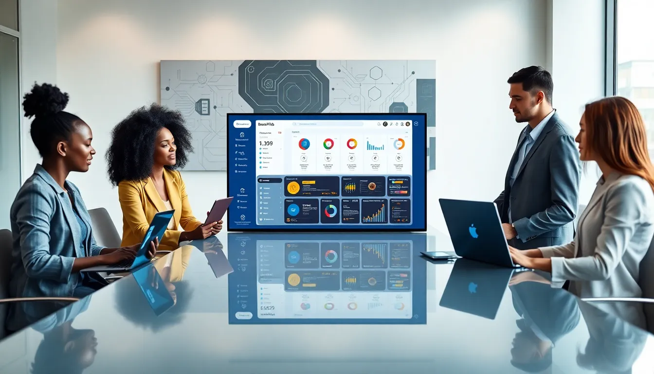 diverse team discussing tech innovations in a modern office.