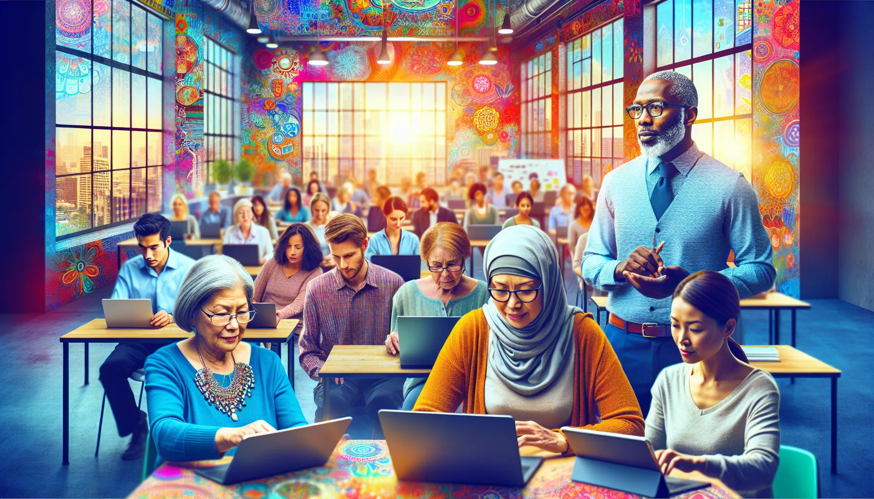 diverse group participating in a digital literacy workshop.