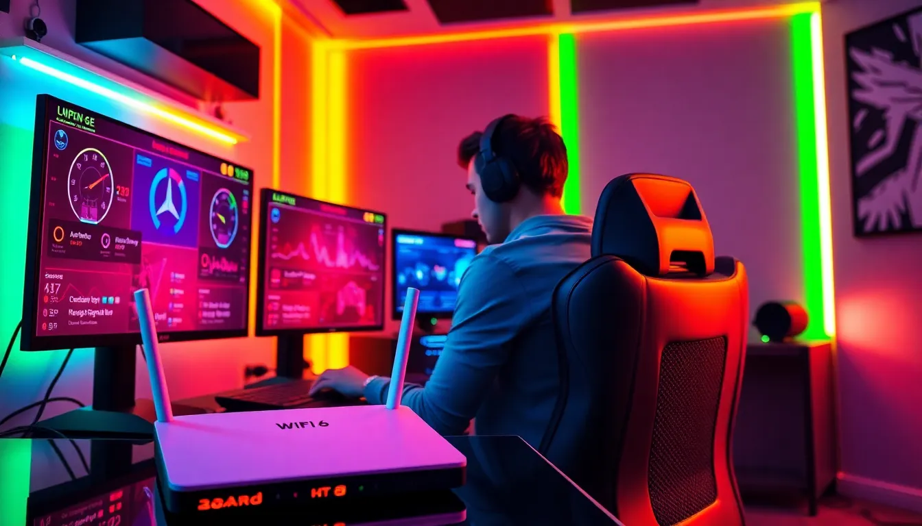 gamer focused on performance with advanced gaming setup and WiFi 6 router.