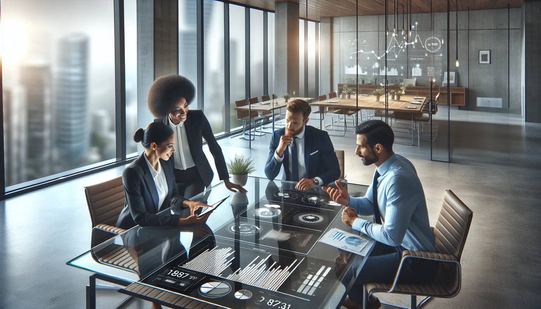 professionals discussing the significance of a business number in an office.