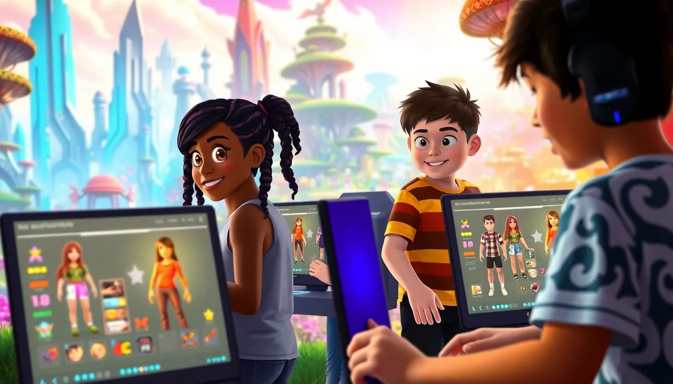 diverse group of gamers creating characters in a Roblox RPG.