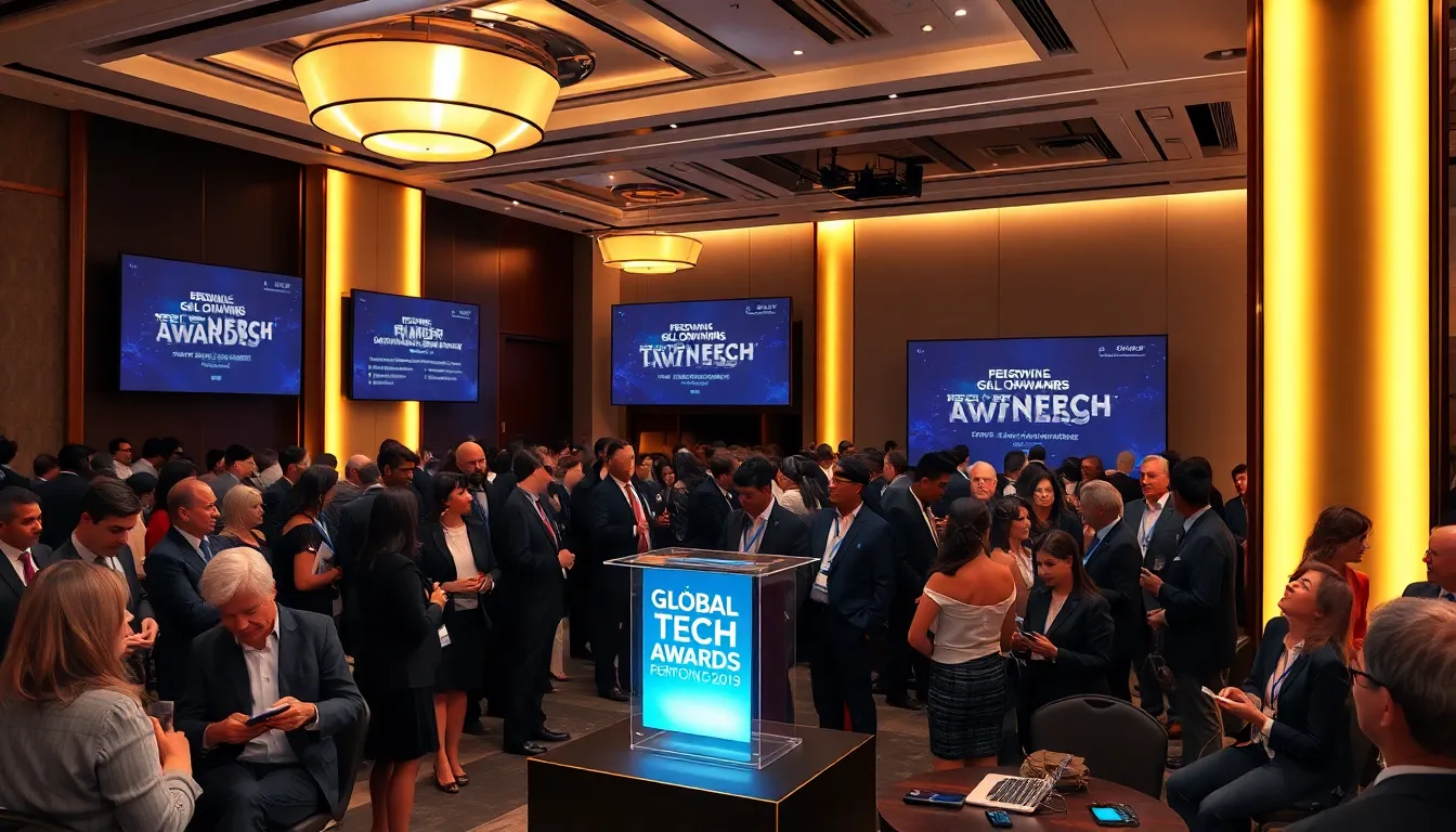 diverse professionals at a prestigious tech awards ceremony.