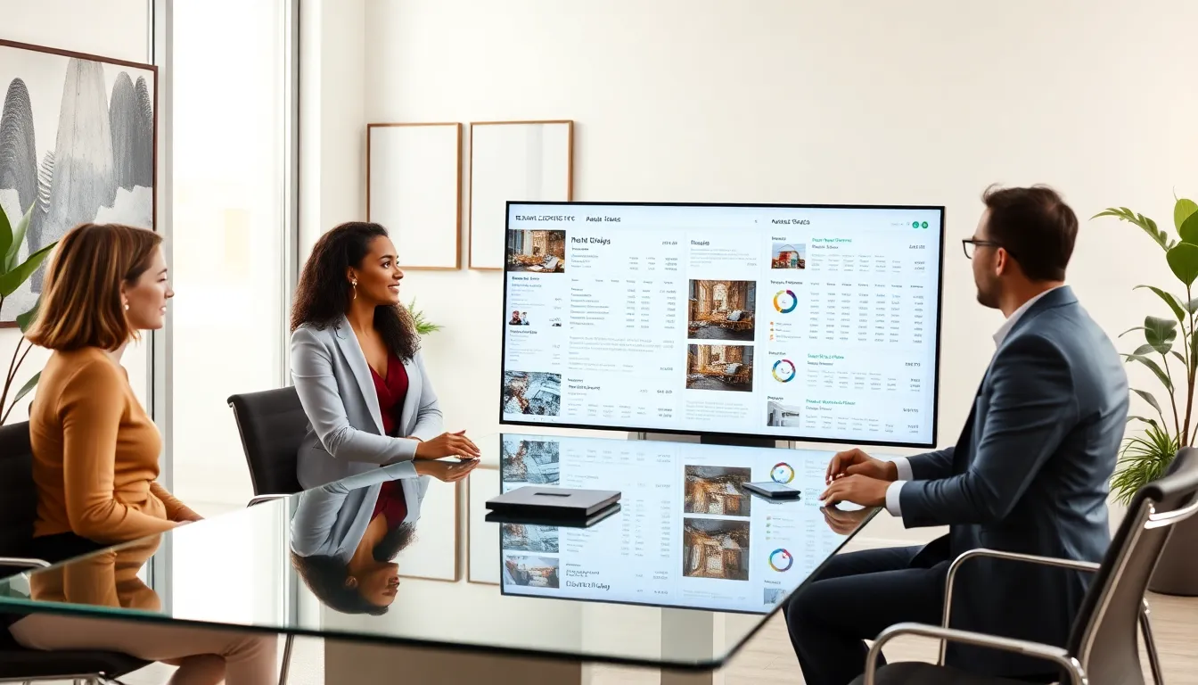 diverse team discussing rental options in a modern office.