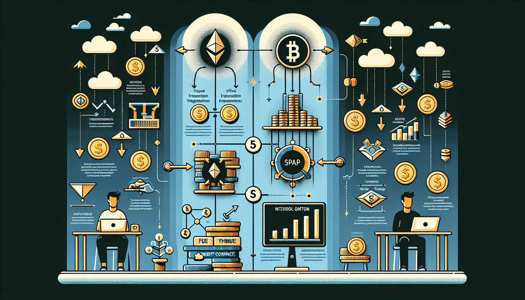 Infographic showing blockchain gas fees flow, network regulation, and impact on users.