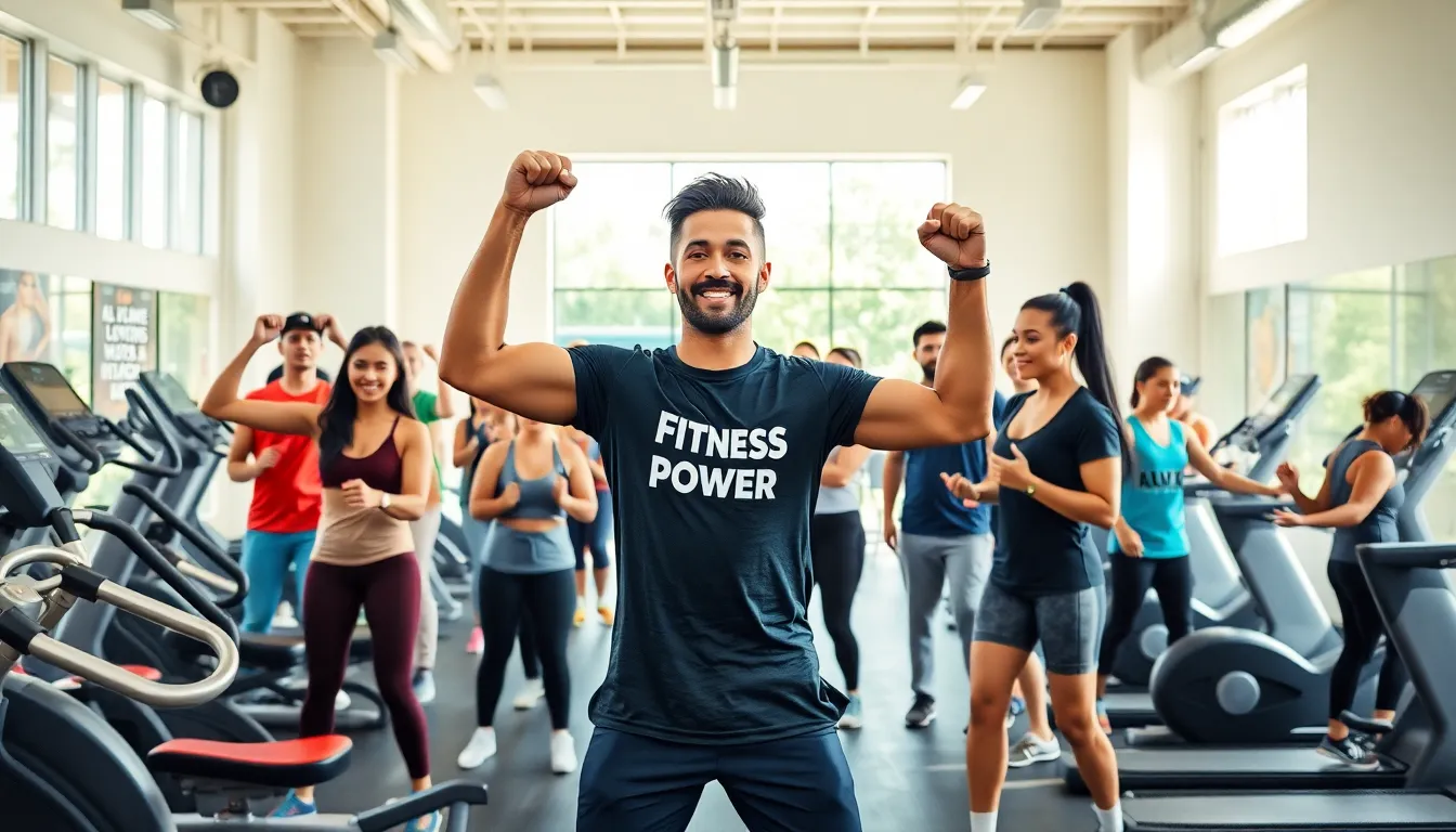 diverse fitness enthusiasts in a modern gym setting.