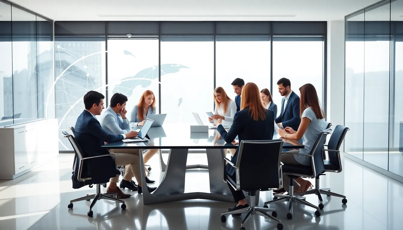 diverse team collaborating in a modern office setting.