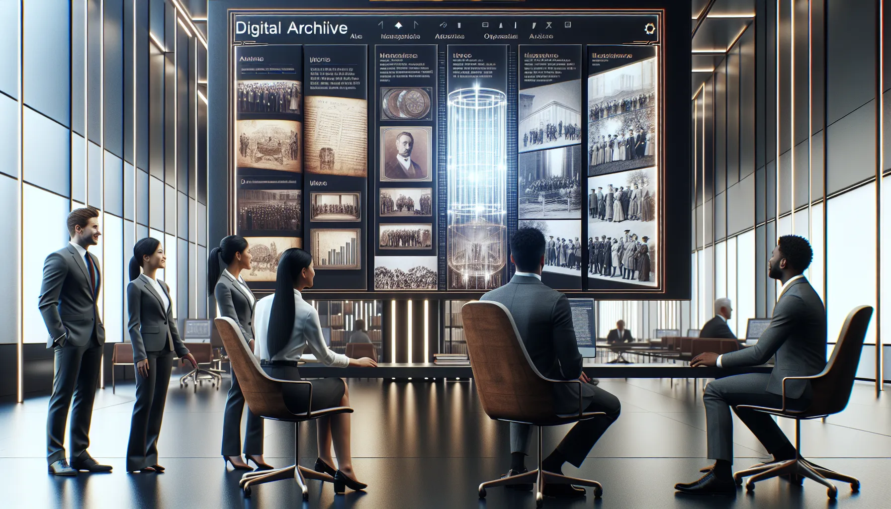 diverse team exploring a digital archive of American history.