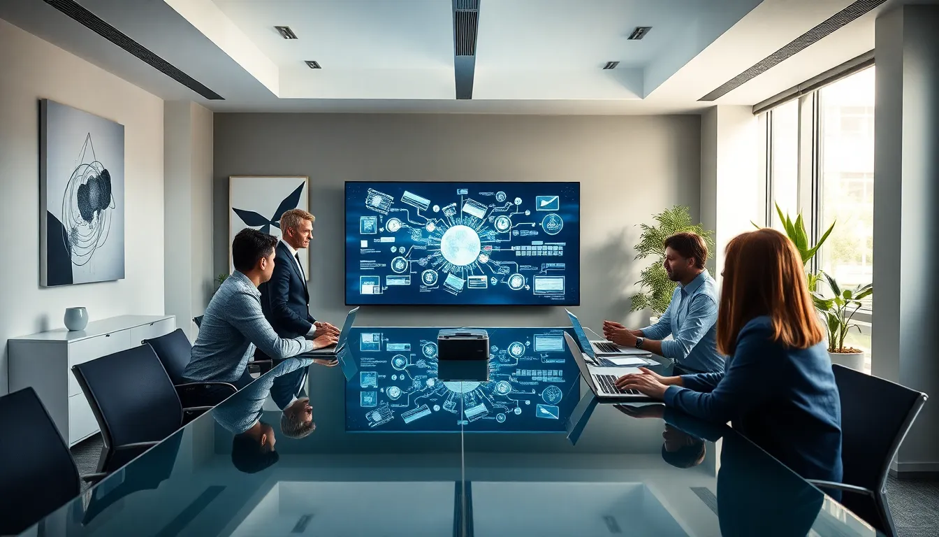 diverse team collaborating in a modern office setting.