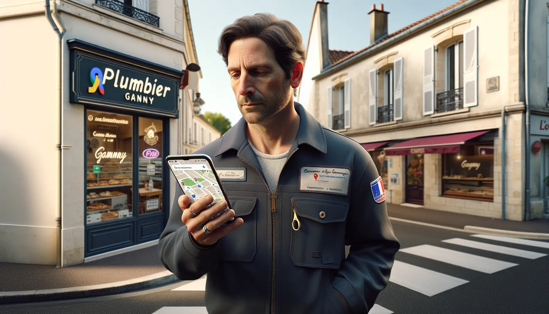 Local plumber in Gagny checking his Google Maps visibility on a smartphone.
