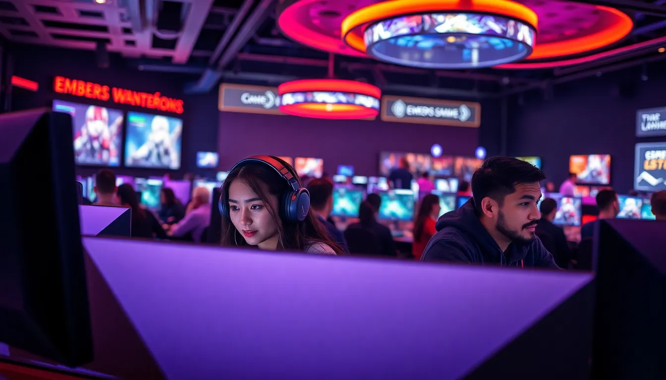 diverse gamers in a modern esports venue.