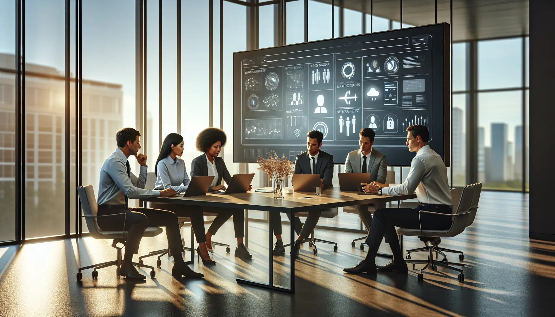 diverse team collaborating around Onnrec01 technology in a modern office.