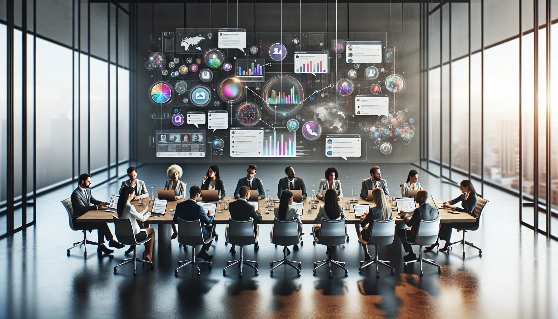 diverse professionals discussing digital trends in a modern office.