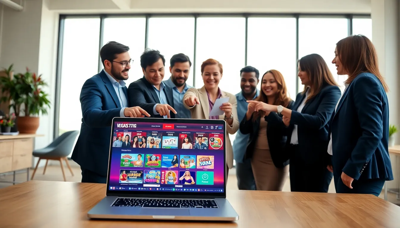 professionals discussing online gaming in a modern office