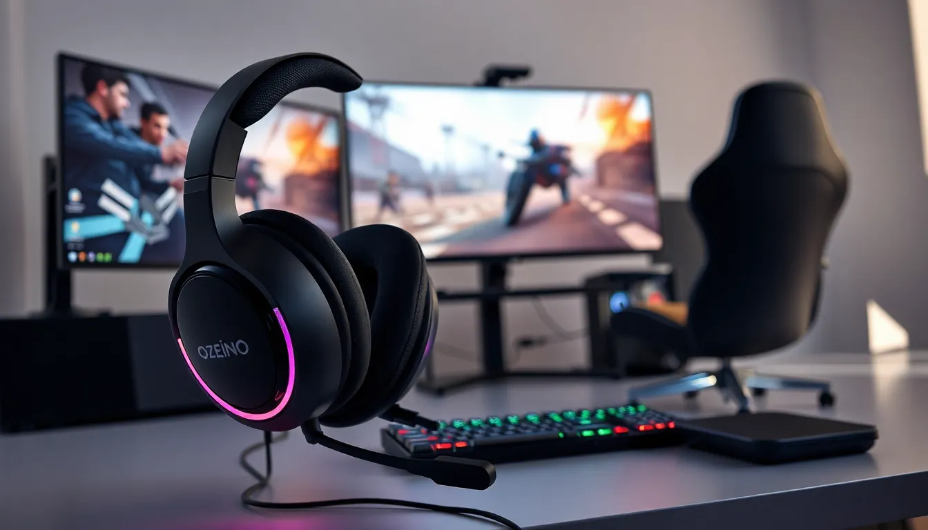 Stylish Ozeino gaming headset on a modern gaming desk.