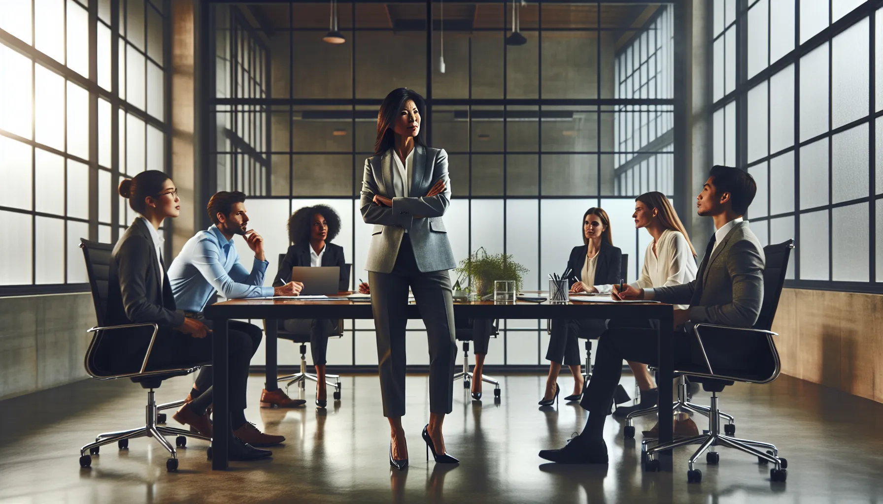 diverse team meeting in a modern office led by a CBOFEO.