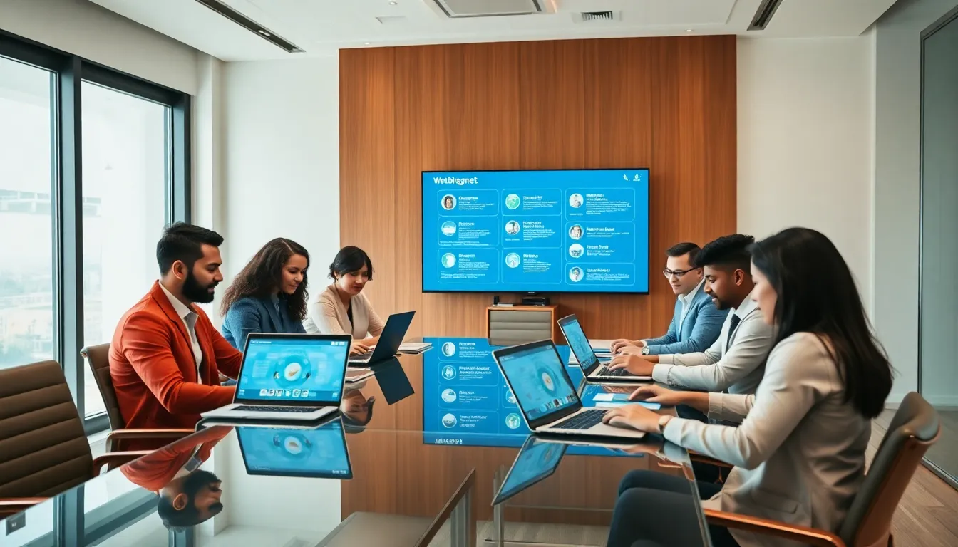 diverse team collaborating on software solutions in a modern office.