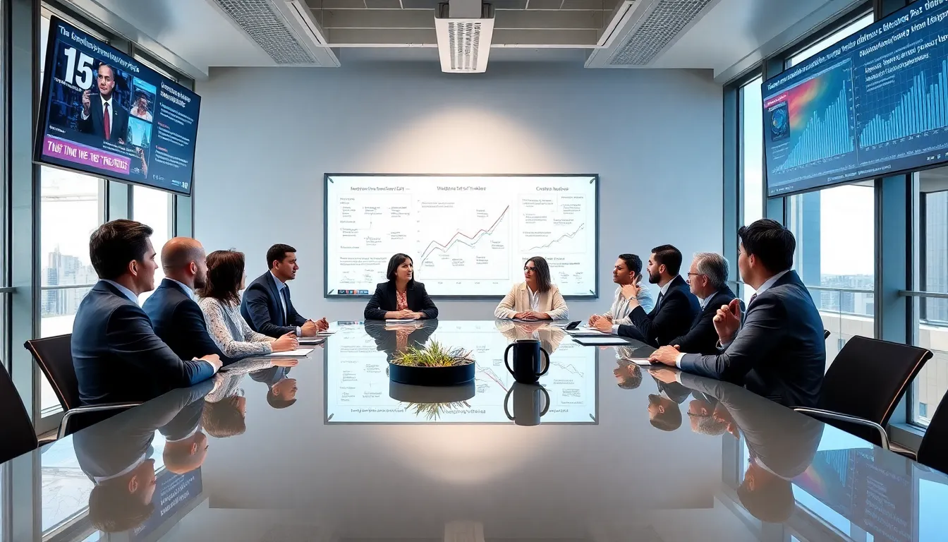 diverse opinion writers discussing editorials in a modern office.