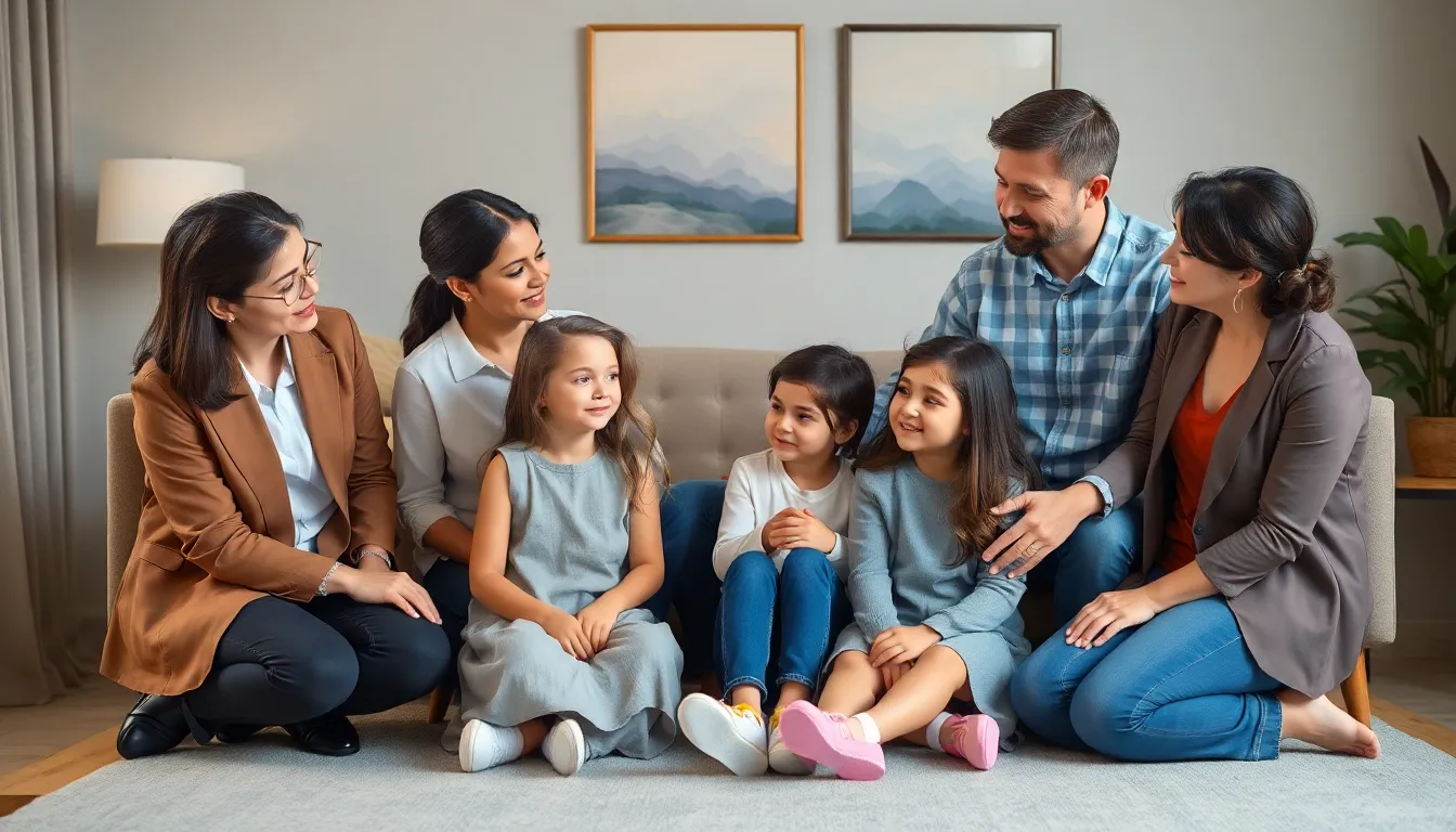 family in a counseling session discussing their emotions.