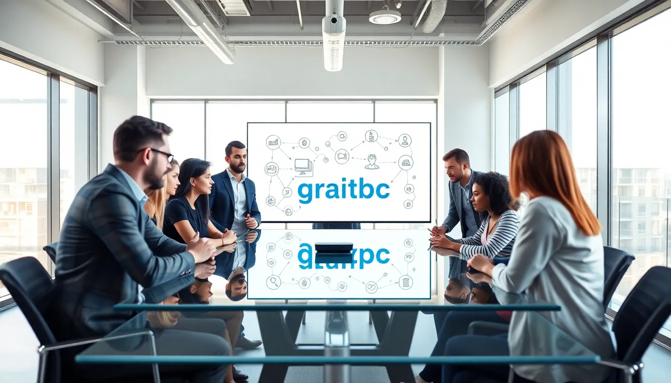 professionals discussing concepts in a modern office setting.