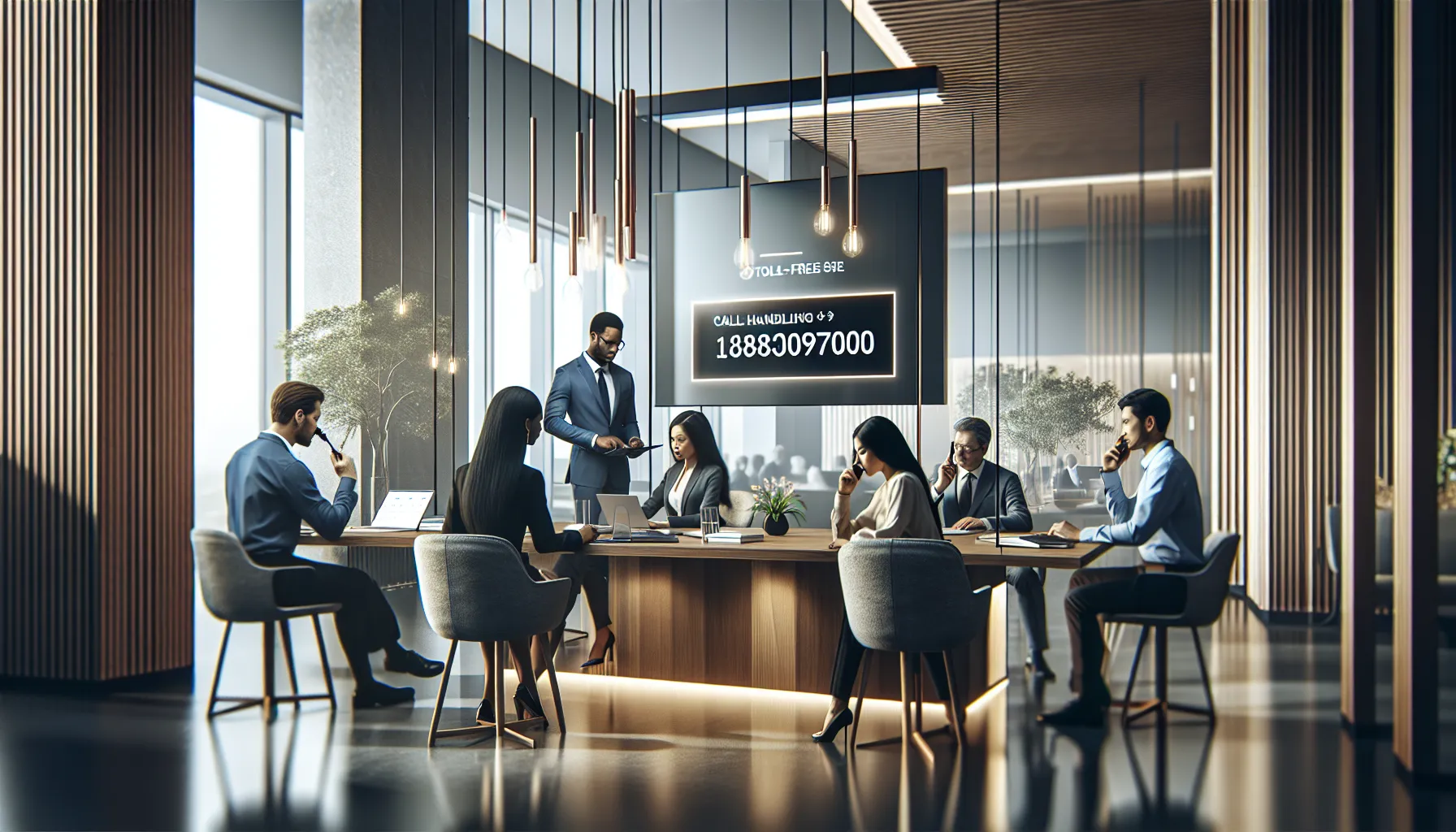 diverse team discussing customer care in a modern office.