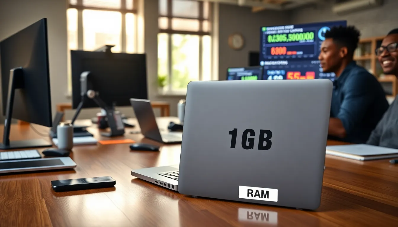 modern laptop showcasing 16GB RAM in an office setting.
