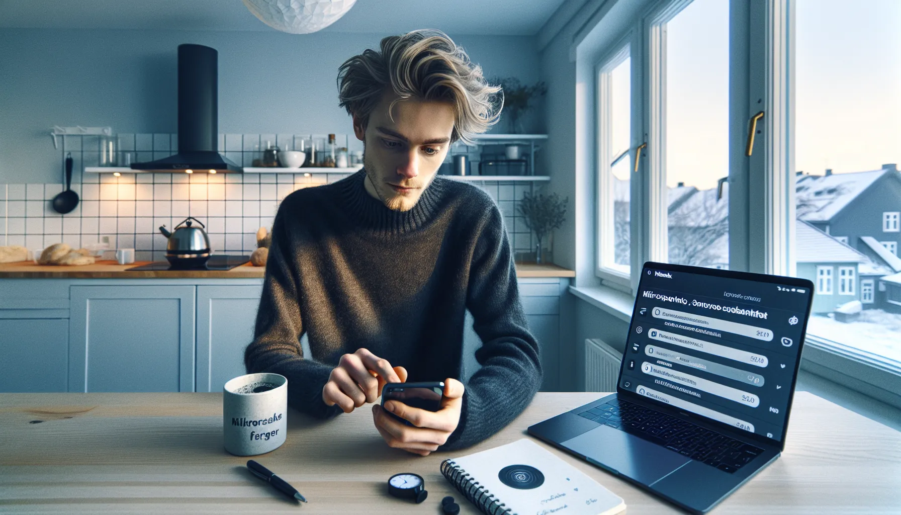 Person sets up Norwegian microsaving rules on a phone at home.