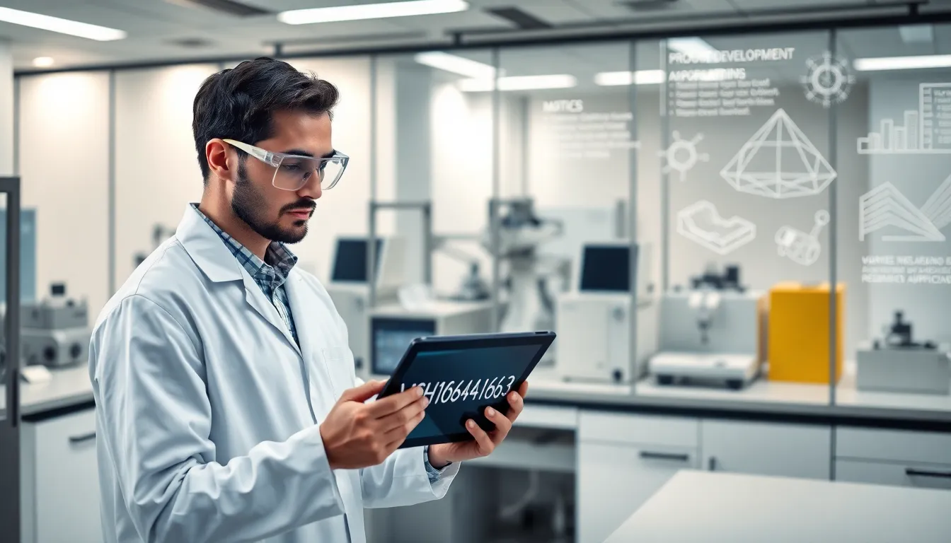 researcher analyzing data in a modern laboratory.