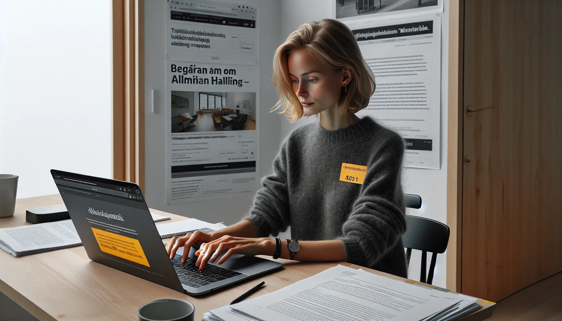 Hvordan fungerer offentlig innsyn i andre europeiske land? 3 Norwegian journalist reviews swedish, finnish, and danish public access portals on laptop.