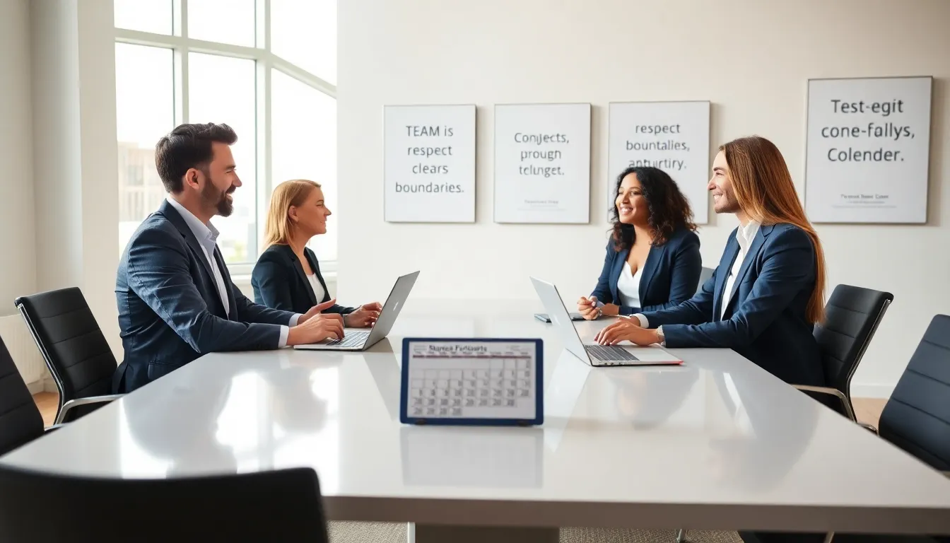 two co-parents discussing guidelines in a modern office.