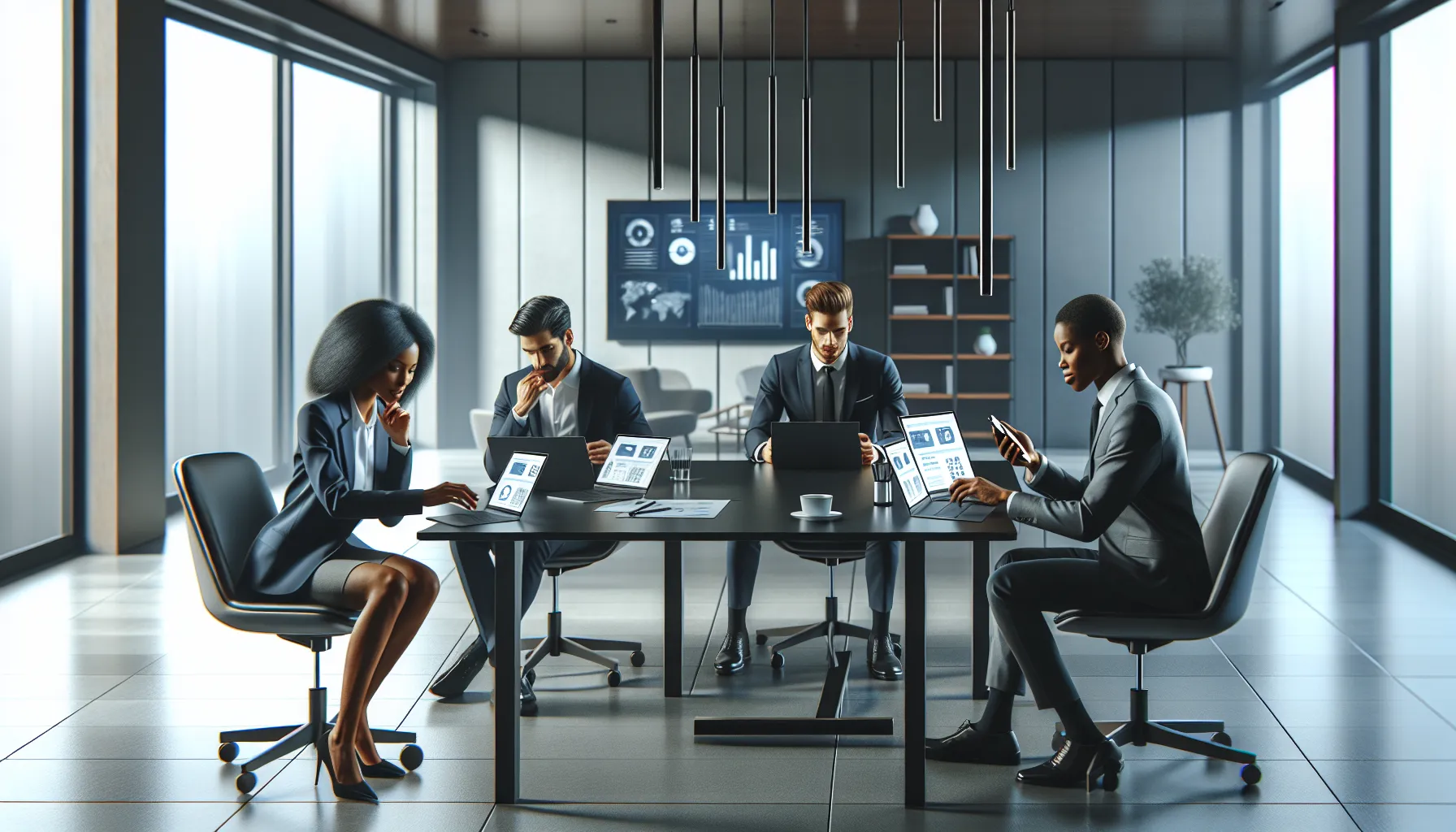 diverse team collaborating on technology in a modern office.
