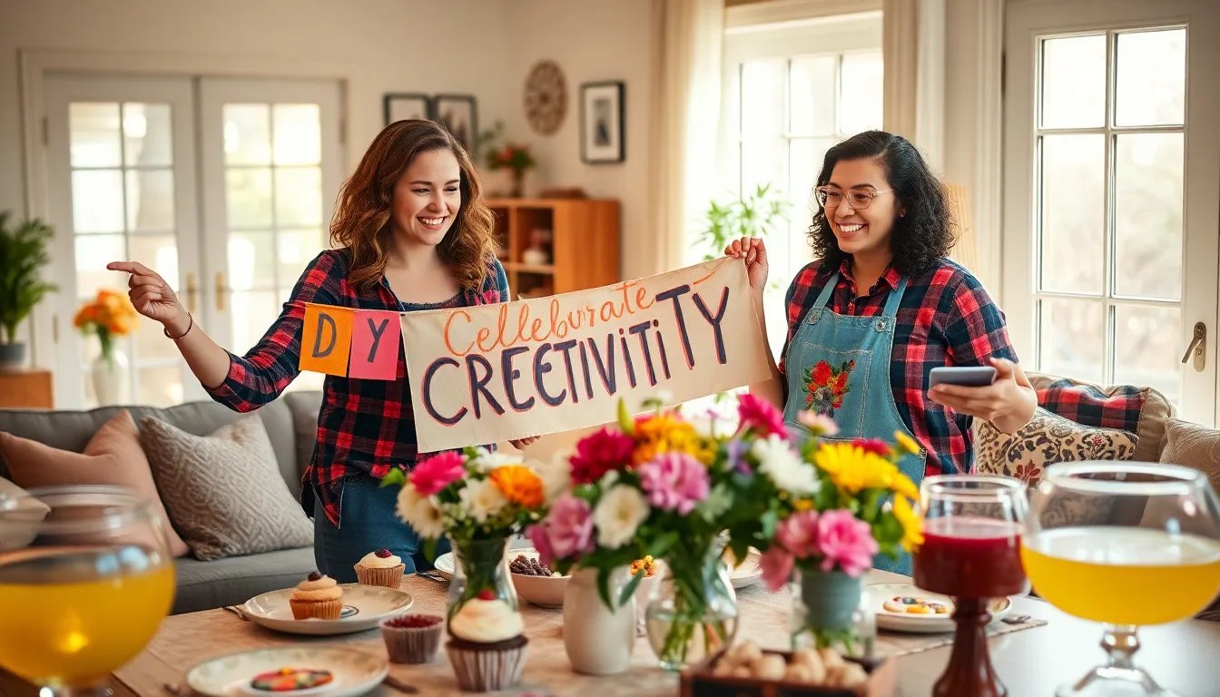 a diverse group planning a budget-friendly event around a colorful table.