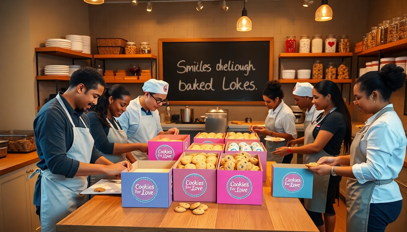 bakers creating cookies in a cozy bakery setting.