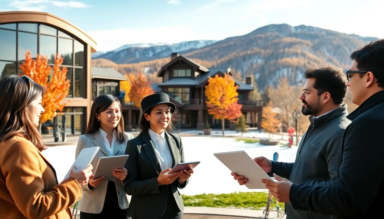 luxury home in Park City with professionals discussing real estate trends.