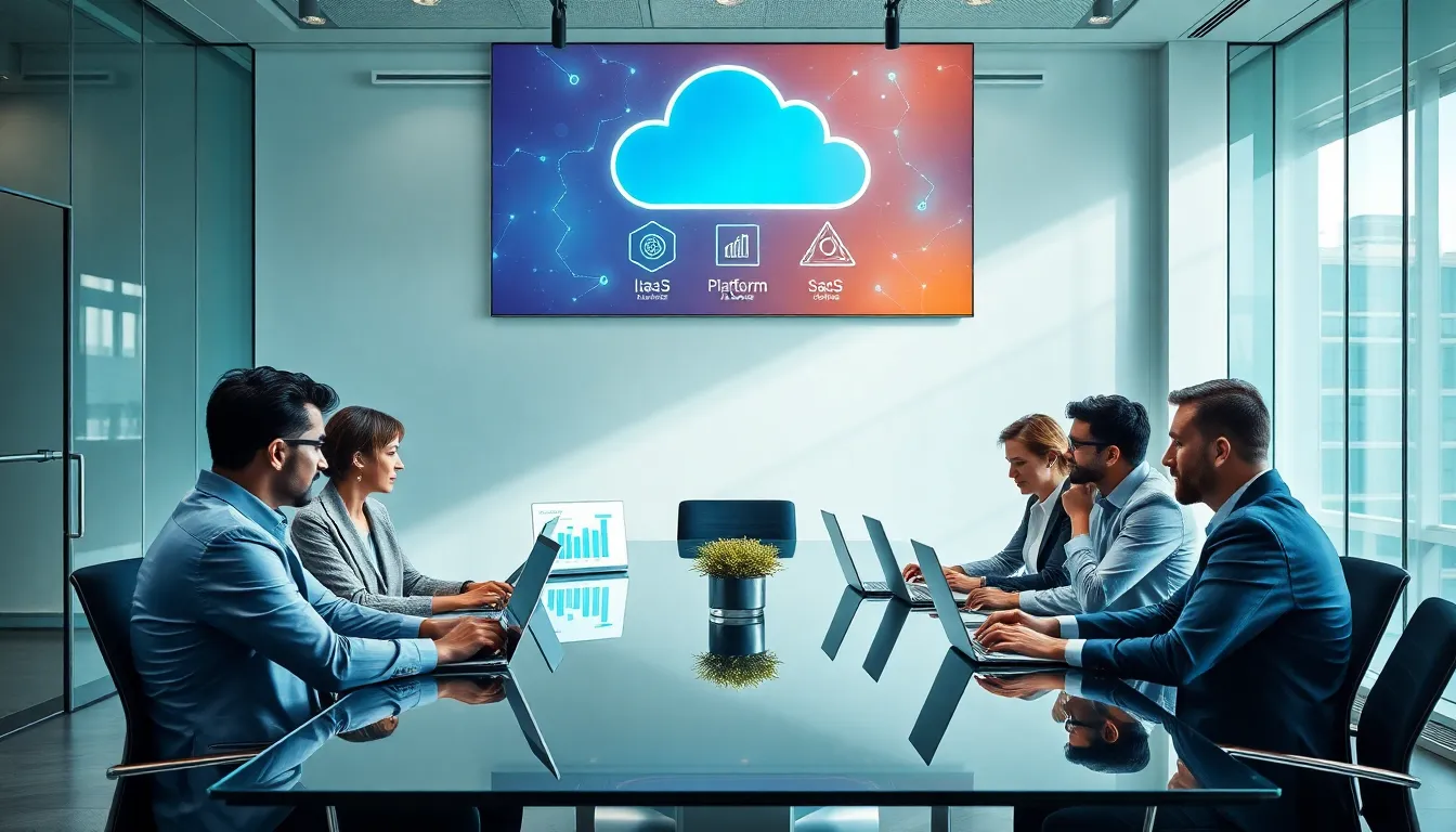 diverse banking team discussing cloud computing solutions in a modern office.