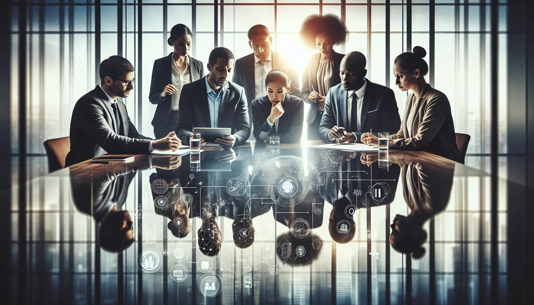 diverse business team discussing a telecommunications number in a modern office.