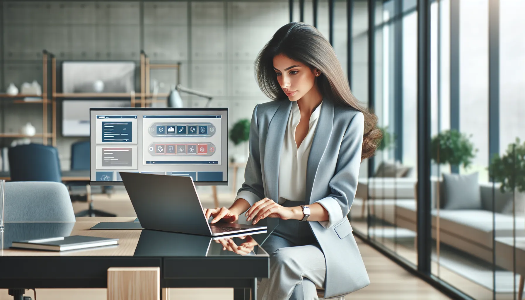 A professional using a digital platform in a modern office.