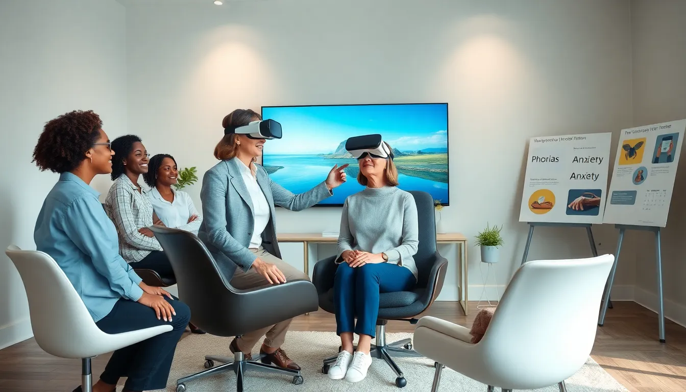 diverse professionals engaging in VR therapy session.