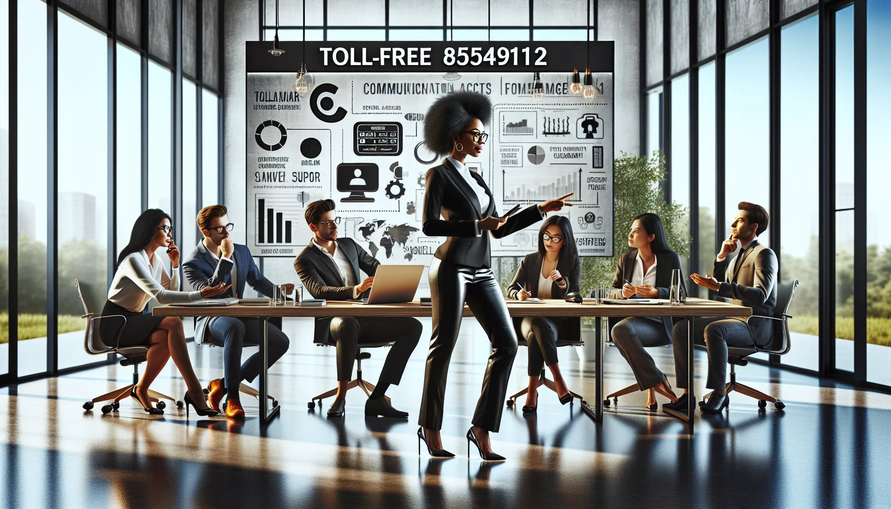 diverse professionals discussing the benefits of a toll-free number.