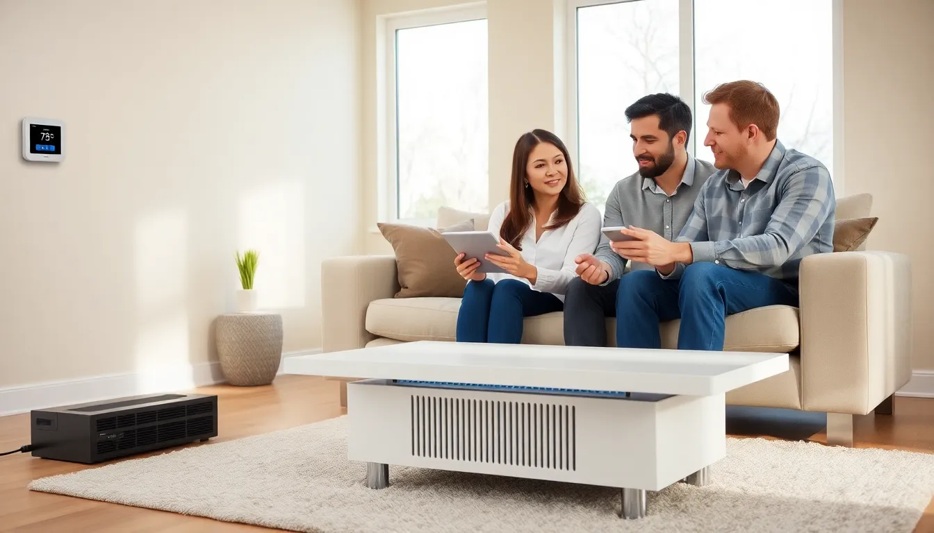 diverse team discussing heating solutions in a modern living room.