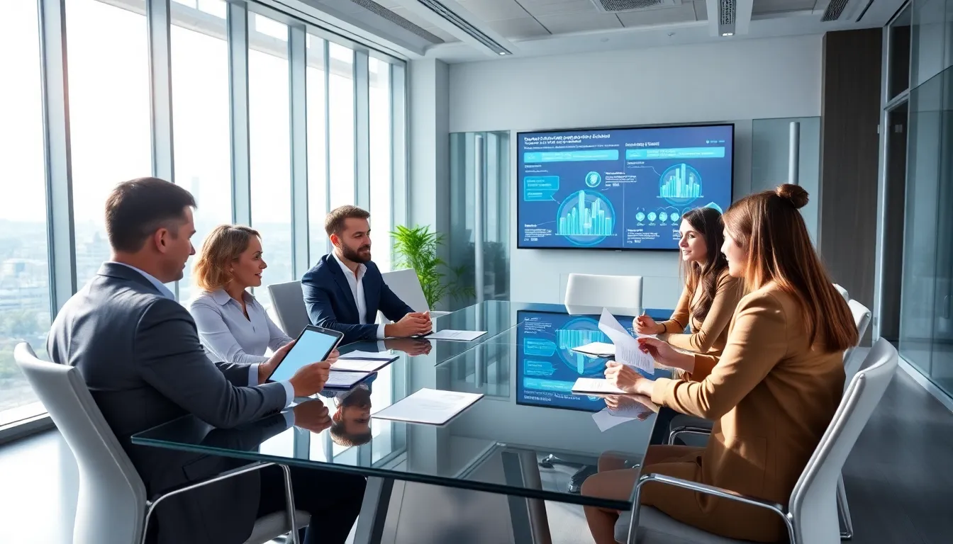 diverse real estate team collaborating in a modern office.